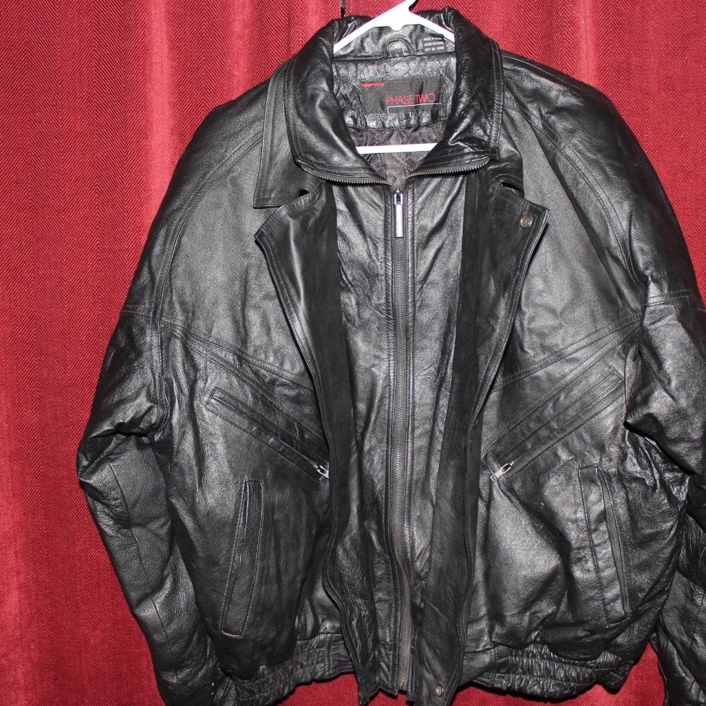 Phase Two Leather Bomber Jacket Large - image 4